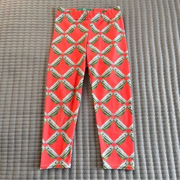 Leland Gal Grapefruit Tug Lattice Hand Painted Textiles, Girls XS Leggings - Picture 9 of 11